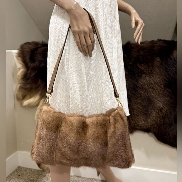 Natural Mink Fur Soft Slouchy Bag/Shoulder Bag/Crossbody & Fur Flower Bag Charm - Picture 2 of 16